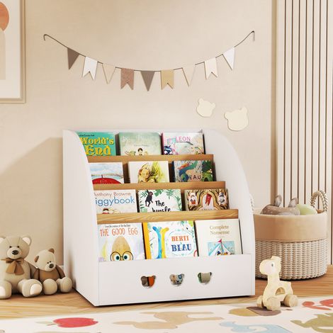 Estantería Infantil para Juguetes 4 Niveles para la Habitación Infantil Sala de Juegos 60x53x60 cm Blanco y Natural (1/5)