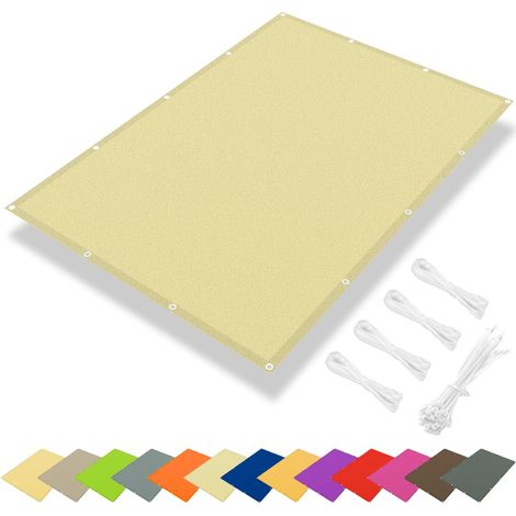 Voile d'ombrage rectangulaire imperméable 2 x 2 m - Bloque 95 % des rayons UV - Avec corde - Pour extérieur, terrasse, balcon - Blanc cassé (1/5)