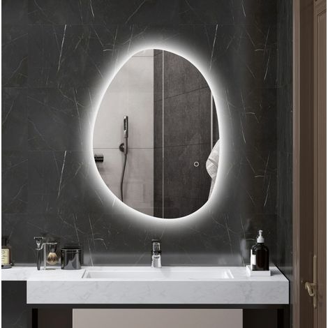 Espejo de baño LED asimétrico 70 x 50 cm, antivaho, táctil, plateado HAVRYA (1/3)