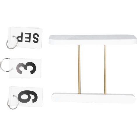 Calendrier de bureau flip réutilisable en bois et métal, grand affichage minimaliste blanc 20x8x15.5cm pour maison bureau (1/5)