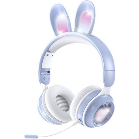 Cuffie da gioco wireless RGB con orecchie da coniglio e microfono, simpatiche cuffie Bluetooth per bambine - Blu (1/5)