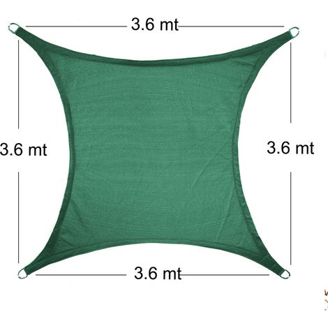 STI Vela Parasole Telo Ombreggiante Tenda Quadrata 3.6x3.6 mt Verde (1/3)