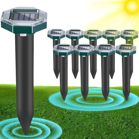 Repelente solar ultrasónico contra topos y serpientes, eficaz contra roedores (paquete de 10) (1/5)