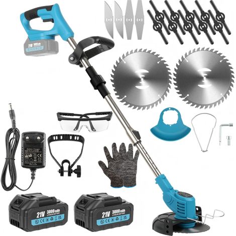 Rasentrimmer Akku 21V mit 2 Akkus und Ladegerät, Freischneider Akku 18000U/min , Akkurasentrimmer mit 4-in-1 Mähsystem inkl