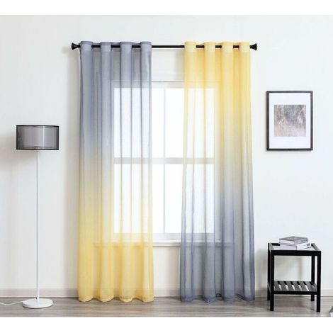 Tende in tulle con occhielli – Voile moderno bicolore sfumato per soggiorno o camera da letto, 140 x 250 cm, set da 2