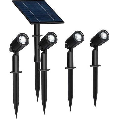IluminaShop - Pack 4 Focos Solares LED 5W Pincho con Sensor Crepuscular para Exteriores y Jardin (1/4)