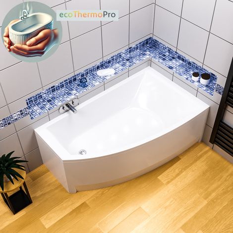 ECOLAM Badewanne HELA 150x90 cm rechts mit Isolierung + Acrylschürze Thermobadewanne ecoThermoPro Eckbadewanne Wärmeschutz Schalldämmung (1/5)