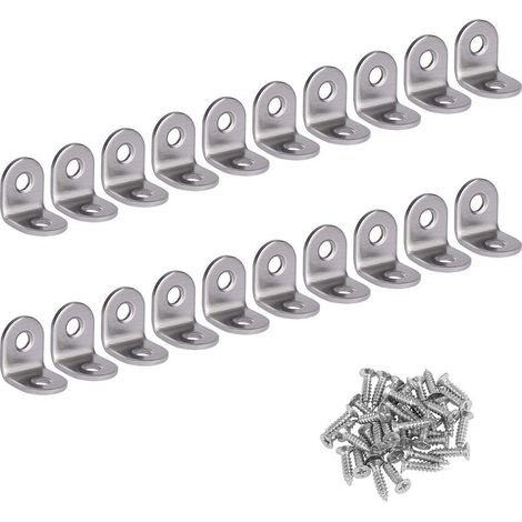 Stainless Steel Right Angle Bracket, 90 Degree Corner Bracket, L-Shaped Corner Bracket, Fixing Bracket with Screws, Silver, 20pcs, 202016mm (1/5)
