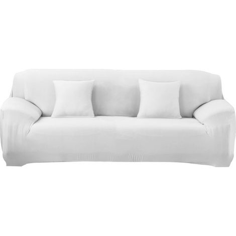 4353 Housse de canapé 3 places couleur unie tissu élastique facile à enfiler  Couleur: Blanc