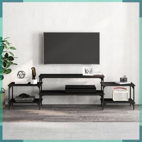 Meuble TV - 826325 - Noir - 197x35x52 cm - Bois d'ingénierie & acier (1/5)