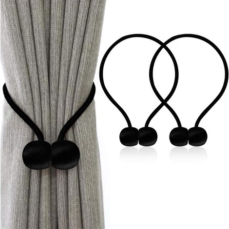 Lot de 2 Embrasses Rideaux Magnétiques – Corde Polyester Reinforcée – pour Salon, Chambre, Salle à Manger & Salle de Bain (Noir) (1/4)