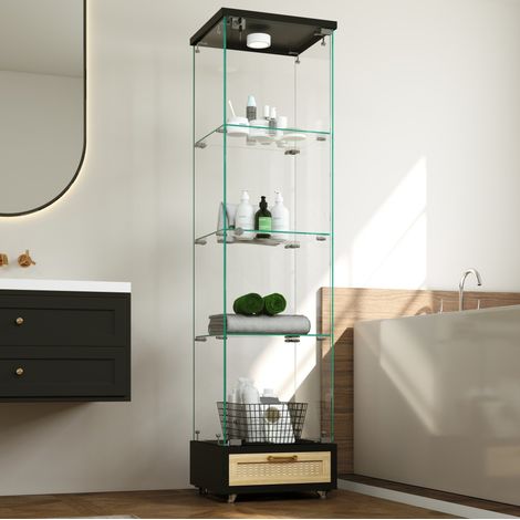 Vitrina de vidrio 42,5 x 37 x 167,5 cm negra, LED, cajones, MDF y vidrio templado MEUBLIV (1/5)