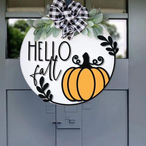 Panneau Porte Automne - Panneau En Bois Mdf Avec Motif Citrouille Et Texte Hello Fall - Décoration Murale Pour Intérieur Extérieur - 30 X 30 X 0,2 Cm - 1 Pièce (1/5)