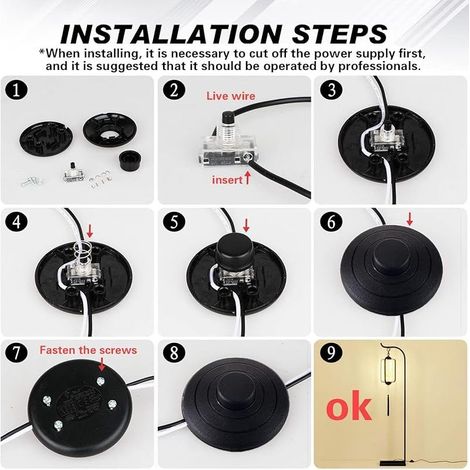 1 pièce Interrupteur à pédale pour lampadaire, interrupteur à pédale AC 100-250 V, interrupteur en ligne à pied rond, bouton-poussoir à ressort pour le contrôle marche-arrêt de la lumière LED (1/5)
