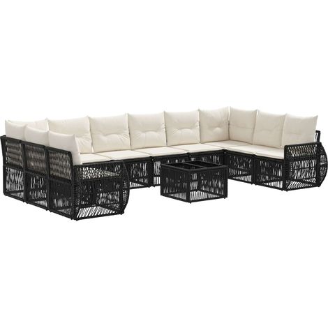 vidaXL Set Divano da Giardino 11 pcs Nero e Bianco Crema polyrattan