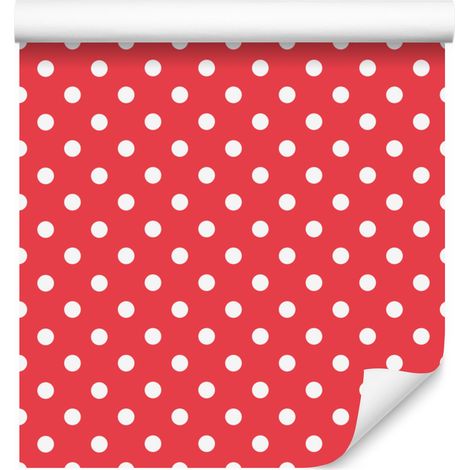 Papier peint à pois rouges et corail, fond corail pour salon et chambre 50x1000 cm (1/5)