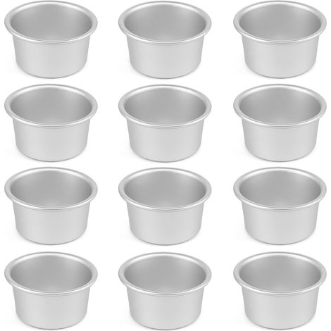 Lot de 12 moules à mini-gâteau ronds (Ø 9,5 cm), moules à pâtisserie professionnelles en aluminium anodisé, Adapté pour le four et la friteuse à air, argenté (1/5)