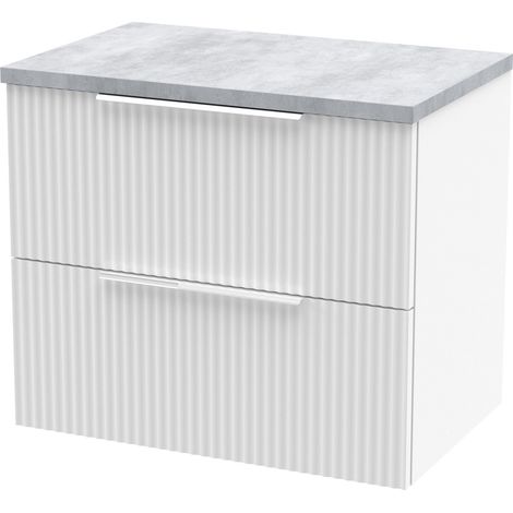 Tixall Fluted 2 Drawer Wall Hung Vanity Unit with Laminate Worktop, Satin White, 600mm (1/4)