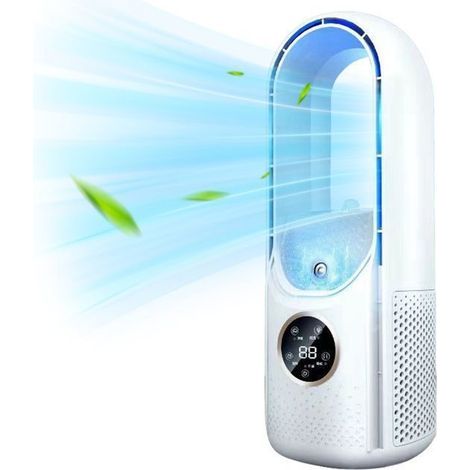 (Weiß) Rotorblattloser Ventilator, 6 Geschwindigkeitsstufen, Sleep-Timer, Weitwinkelkühlung, geräuschlose Negativ-Ionen-Technologie, Weiß