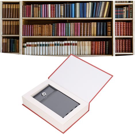 Sichere Metall-Buchbox mit geheimer Tarnschublade und Schlüssel für Schmuck, Silber, Kreditkarten, rote Herzen