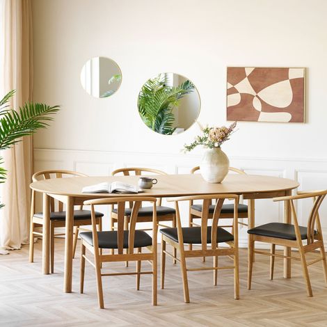 Jona table de salle à manger 120, 170, 220 cm incl. 2 rallonges placage chêne. (1/5)