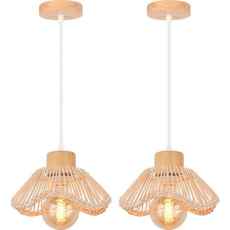 Plafonnier moderne en rotin tressé – Lustre intérieur rétro – Abat-jour 22cm – Douille E27 – Longueur câble 100cm – Tension 220V –