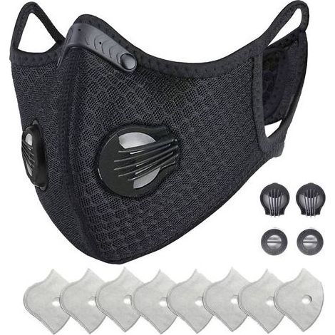 Sport-Schutzanzug mit Aktivkohlefilter und Ventilen/für Motorradfahren, Radfahren, Laufen und andere Outdoor-Aktivitäten (1 schwarzer Anzug + 8 zusätzliche Filter) (1/5)