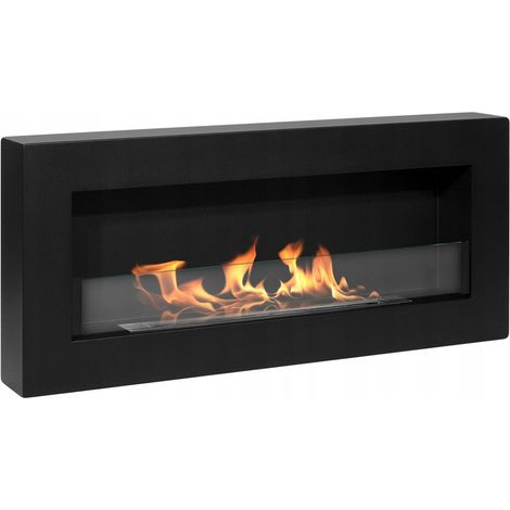 Wandhängender Bio-Kamin mit Glas, 90 x 40 x 12 cm, Kasten, Schwarz, Struktur, Matt (1/5)