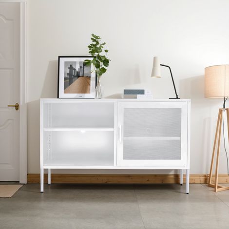 Metal Storage Sideboard Cabinet TV Stand, White (1/5)