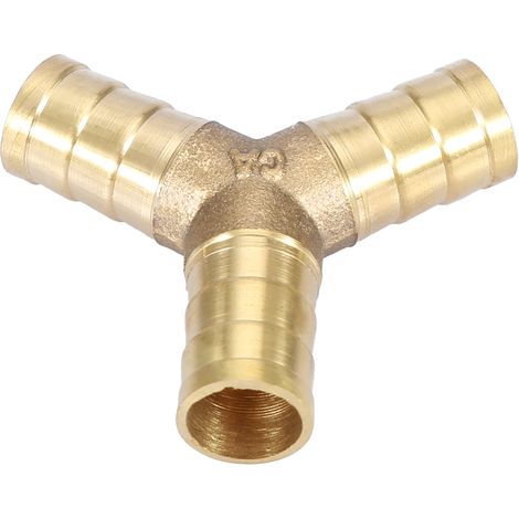 Raccord de tuyau en Y à 3 voies en laiton avec embout cannelé, pour air, eau et gaz (diamètre extérieur 12 mm, 2 pièces) (1/5)