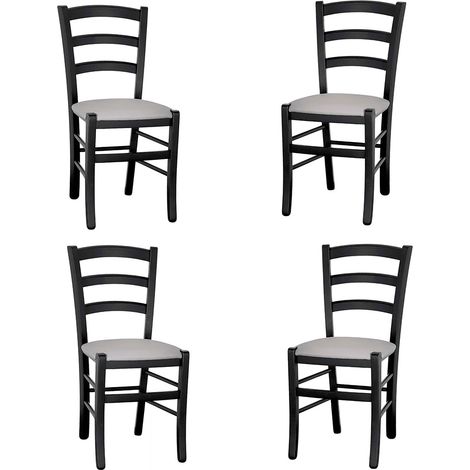 Sedie da sala da pranzo legno nero venezia sedile imbottito grigio chiaro x4 (1/5)