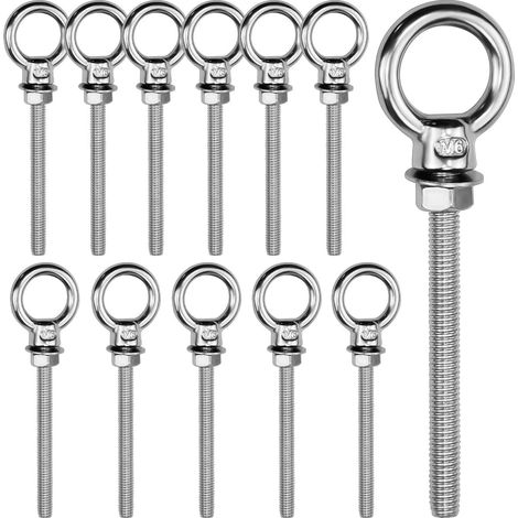 12 pernos de ojo M6 x 60 mm, pernos de ojo de acero inoxidable 316, anillos de elevación, pernos de ojo soldados cerrados M6, pernos de ojo, pernos de ojo de varilla, pernos de anillo para fijación y  (1/5)