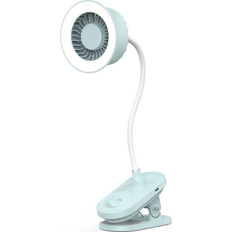 Lampe De Bureau - Ventilateur Turbo 2-en-1 - 3 Vitesses - 72 LED 6000K - Batterie 1200 mAh - Clip Et Fixation Murale - 1 Pièce