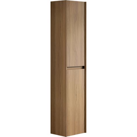 Mobiletto da bagno a muro alto 140 cm con 2 ante in compensato color espresso, design sottile per spazi piccoli (1/5)