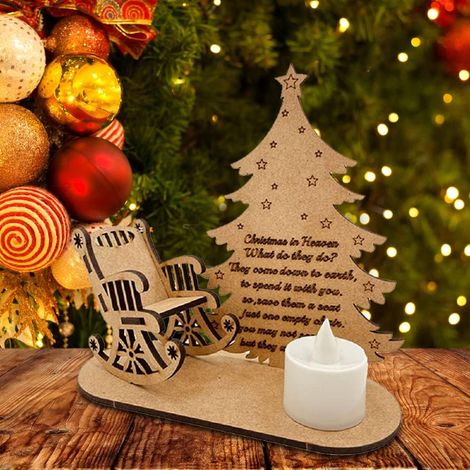 Ornements en bois de bougie de souvenir de Noël, chaise berçante de Noël paradis avec bougie chauffe-plat à LED, pour commémorer les décorations de bureau de Noël de vos proches (1/5)