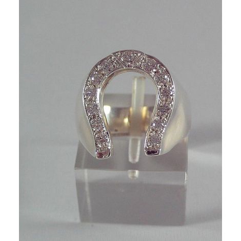Hufeisenring mit Zirkonia handgefertigt in Sterling Silber