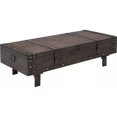 Table basse rectangulaire bois massif foncé recyclé Nova (1/5)