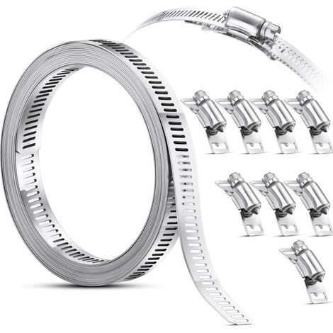 Hose Clamp, Steel Worm Clamp, 304 Stainless Steel Clamps, Adjustable Screw Hose Clamp (9 Pieces, 11.5 Feet) (1/5)