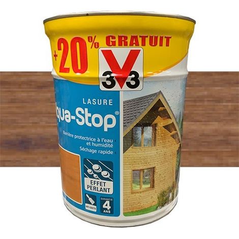 V33 Lasure Aqua-Stop 4 ans Effet Perlant Chêne foncé 1 L (1/3)