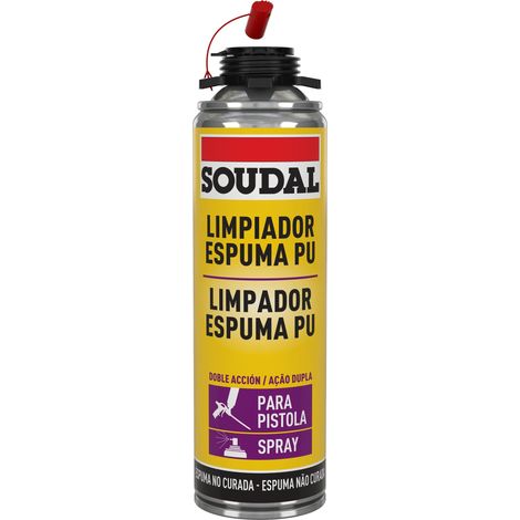 Soudal – Nettoyant mousse fraîche 500ml – Élimination des taches de mousse PU – Entretien pistolet à mousse – Aérosol à base de solvant