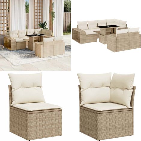 Set de sofás de jardín 11pzas con cojines ratán sintético beige - Muebles de exterior - Cojines para sofás