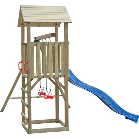 GIOSTRA PER BAMBINI IN LEGNO DA GIARDINO CON ALTALENE E SCIVOLI TORRE SINGOLA (1/5)