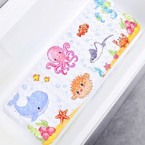 Tapis de Baignoire Extra Long Tapis de Douche Antidérapant avec Ventouses et Drainage Trous pour Bain Mouillé Sol, 100CM x 40CM (1/5)