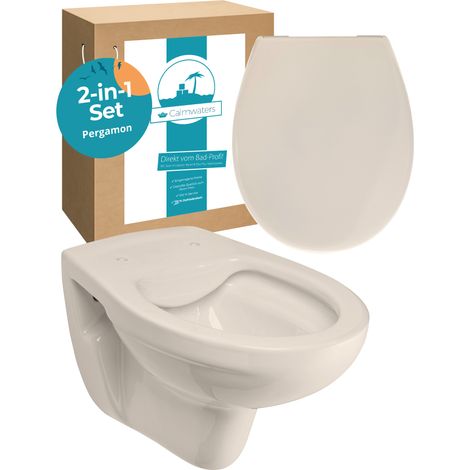 Calmwaters® Spülrandloses Hänge WC als Tiefspül WC im Komplett-Set mit Toilettendeckel mit Absenkautomatik in Pergamon Take-Off, 99000192 (1/5)