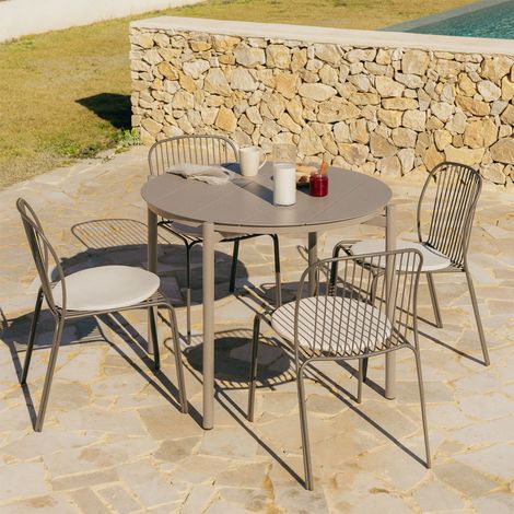 SKLUM Runder Esstisch Ø110 cm aus Aluminium Elton und 4 Gartenstühle aus Stahl Anerina Moka Braun                                  