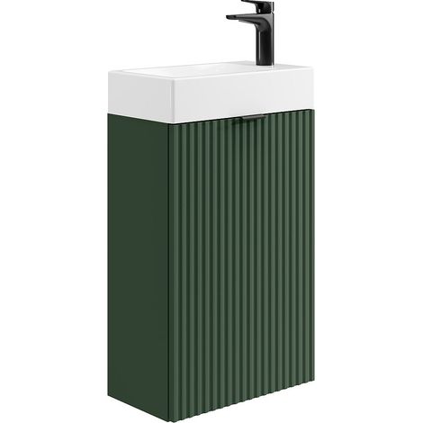 Meuble lave main strié porte réversible vert - H60 x L40 x P22 - VAHIRA (1/4)