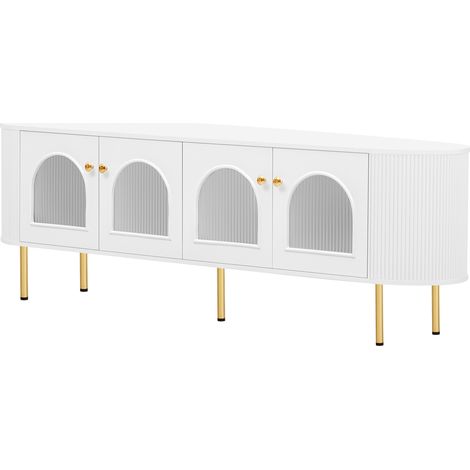 Mueble TV bajo con 4 puertas de cristal MDF blanco y dorado 170x35x55 cm HOMVRA (1/5)