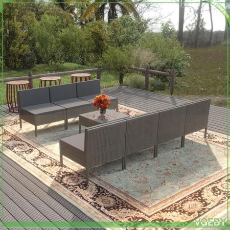 Salon de jardin 8 pcs - FAFEICY - 3094330 - Résine tressée gris - Cadre acier enduit poudre - Coussins déhoussables (1/5)