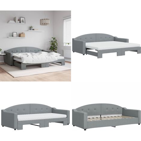 Tagesbett Ausziehbar mit Matratze Hellgrau 90x200 cm Stoff - Sofa - Schlafcouch - Gästebett - Tagesbett - Ausziehbarer Schlafsitz - Home & Living (1/5)