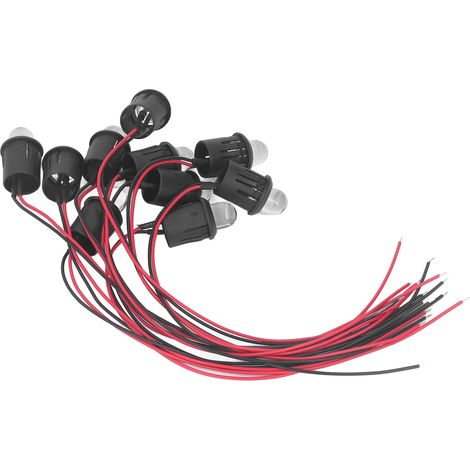 Lot de 10 diodes LED 10 mm 12 V, voyants témoins étanches pour voiture et bateau (blanc).